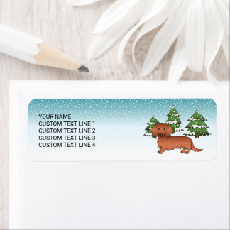 Red Long Hair Dachshund Cute Dog - Winter Forest Label