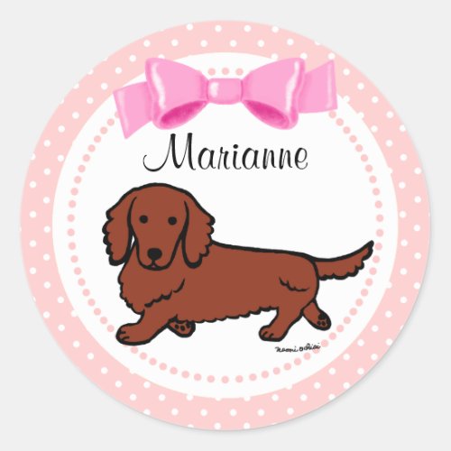 Red Long Haired Dachshund 1 Classic Round Sticker