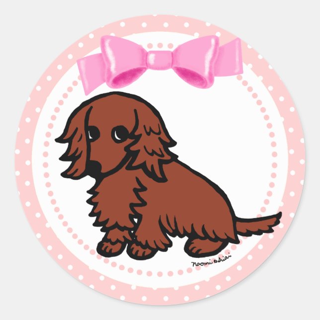 Red Long Haired Dachshund 2 Classic Round Sticker (Front)