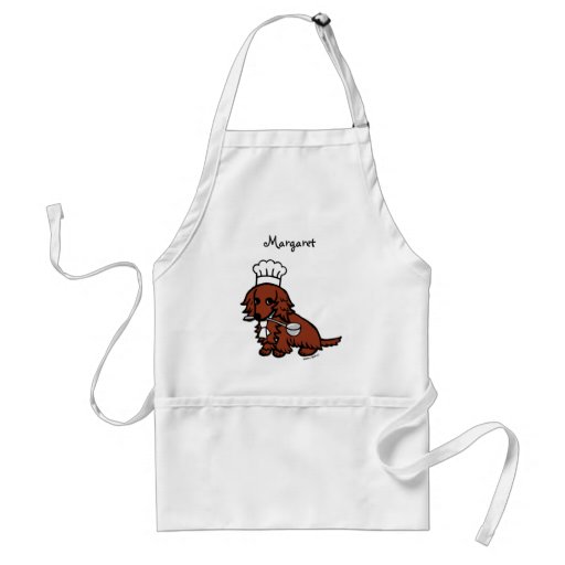 Red Long Haired Dachshund Chef Adult Apron 