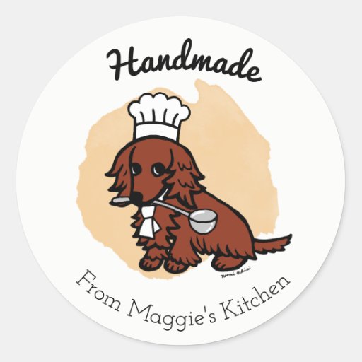 Red Long Haired Dachshund Chef Handmade Sticker  