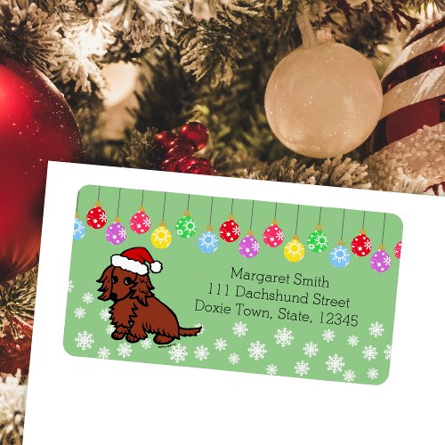 Red Long Haired Dachshund Christmas Cute Label
