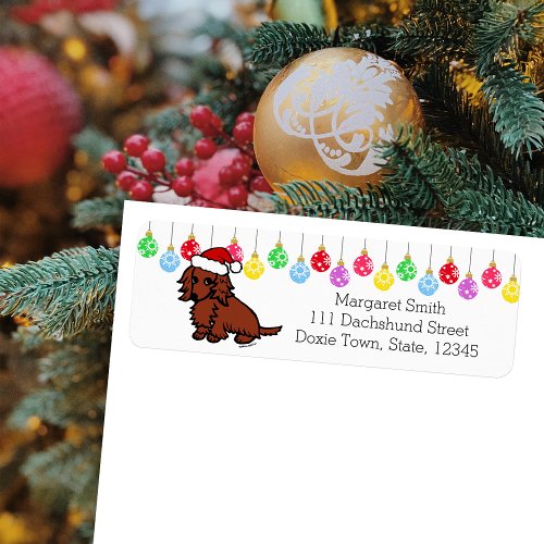 Red Long Haired Dachshund Christmas Cute Label