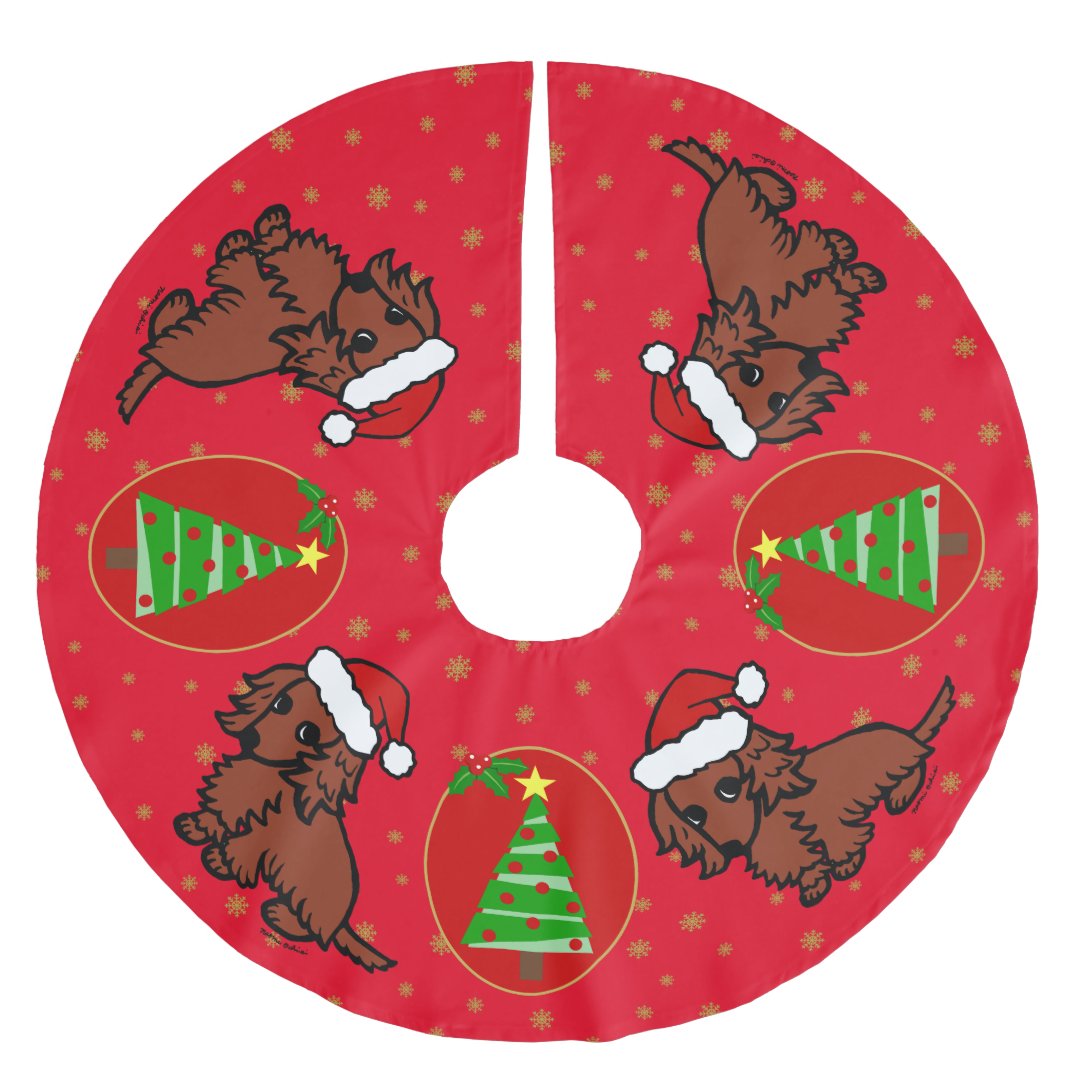 Red Long Haired Dachshund Christmas Tree Skirt | Zazzle