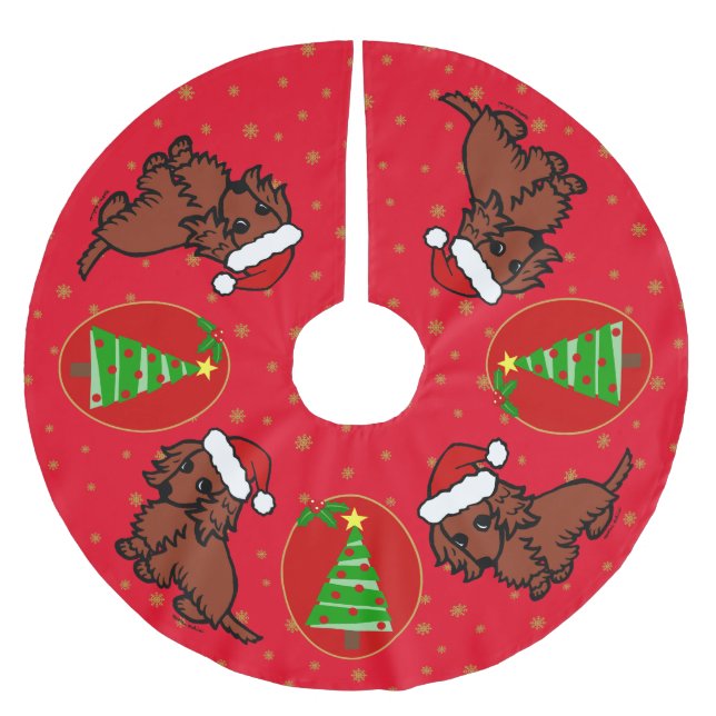 Red Long Haired Dachshund Christmas Tree Skirt (Front)