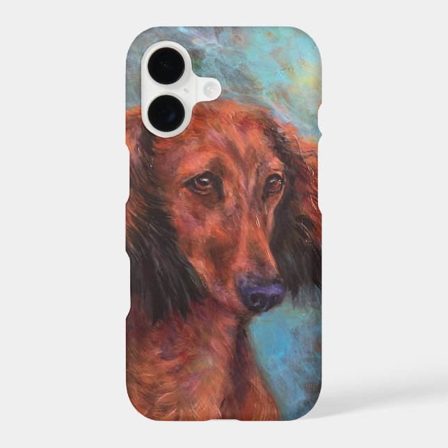 Red long haired dachshund iphone case (Back)
