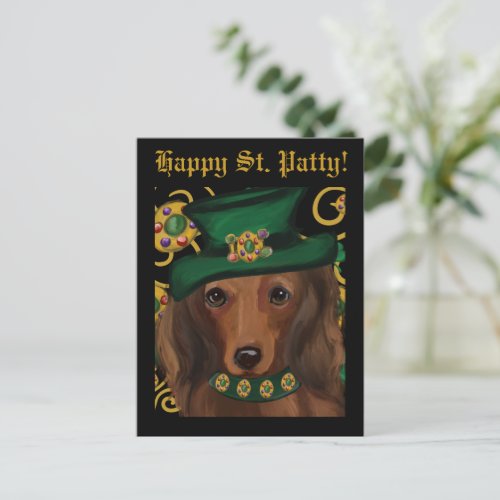 Red Long Haired Dachshund   Postcard