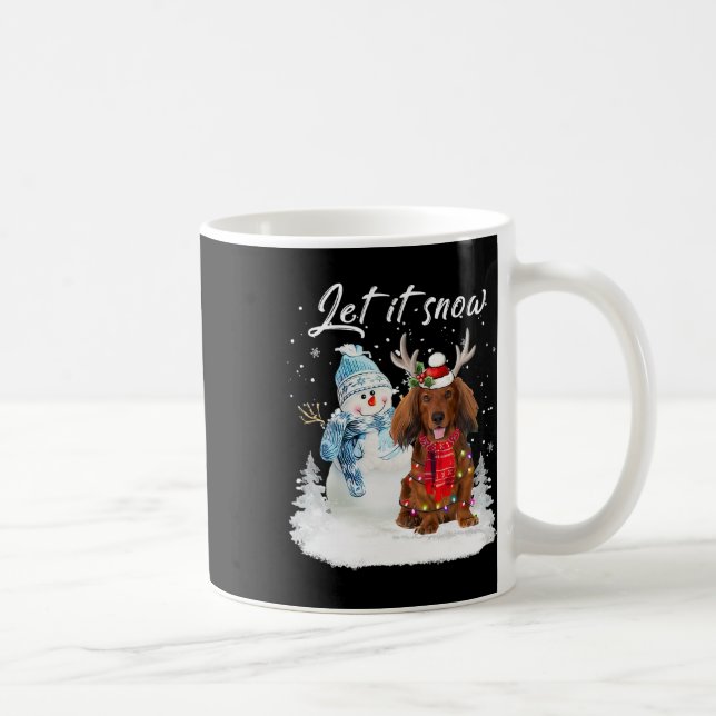 Red Long Haired Dachshund Santa Dog Christmas Snow Coffee Mug (Right)