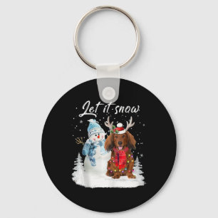 Red Long Haired Dachshund Santa Dog Christmas Snow Keychain