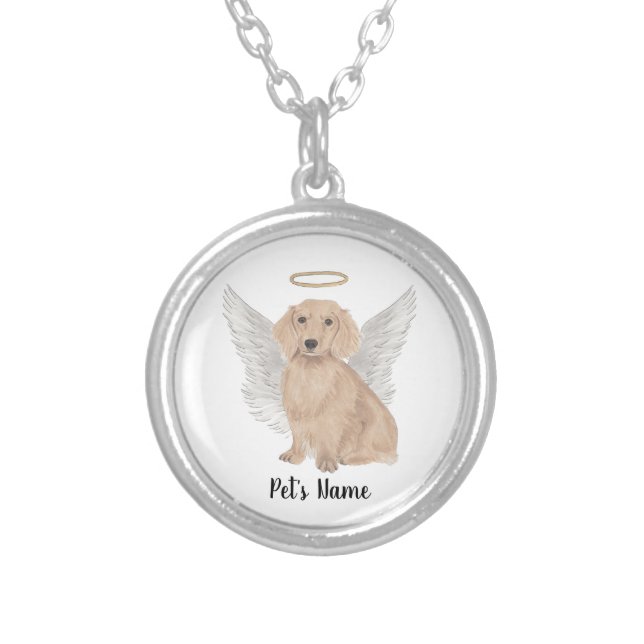 Red Long Haired Dachshund Sympathy Memorial Silver Plated Necklace (Front)