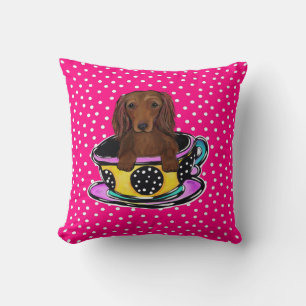 Red Long Haired Dachshund Throw Pillow