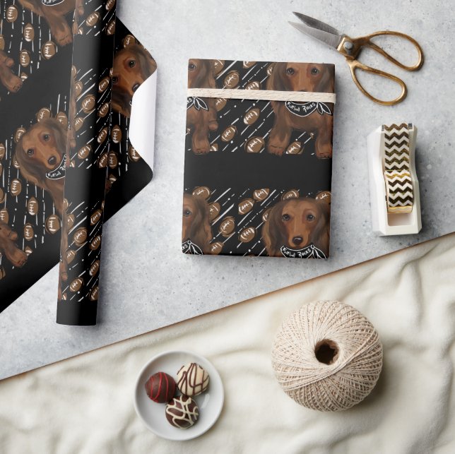 Red  Long haired Doxies   Wrapping Paper (Crafts)