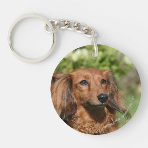Red Long_haired Miniature Dachshund Keychain