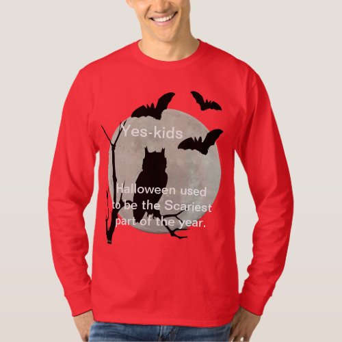 Red Long Sleeve Halloween Owl  Bats T_Shirt