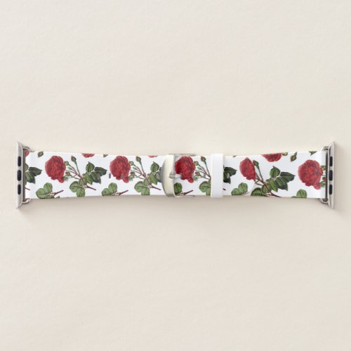 Red Long Stem Rose Pattern Apple Watch Band