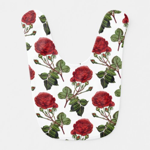 Red Long Stem Rose Pattern Baby Bib