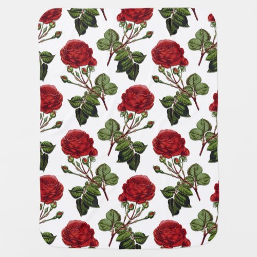 Red Long Stem Rose Pattern Baby Blanket