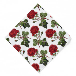 Red Long Stem Rose Pattern Bandana