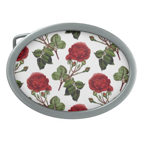 Red Long Stem Rose Pattern Belt Buckle