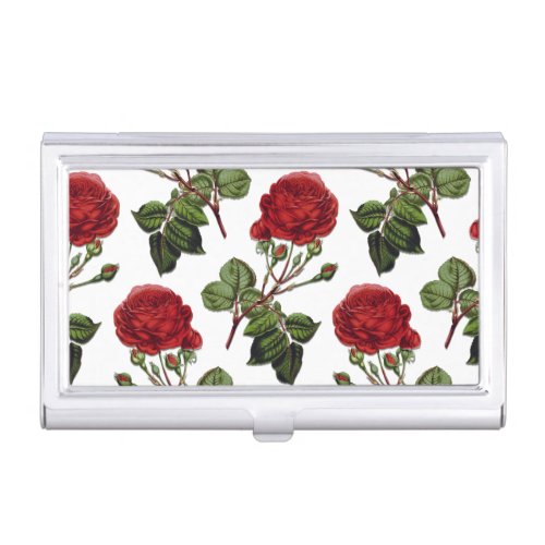 Red Long Stem Rose Pattern Business Card Case