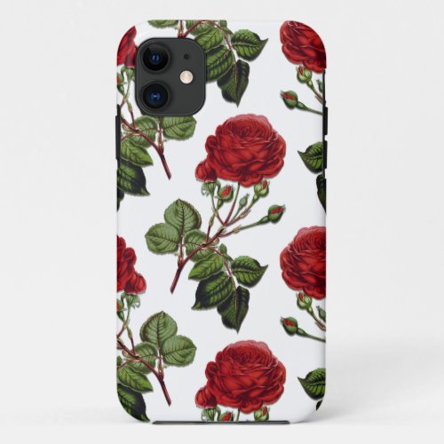 Red Long Stem Rose Pattern iPhone 11 Case