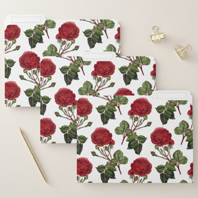 Red Long Stem Rose Pattern File Folder (Set)