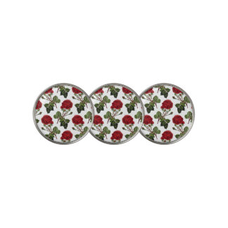 Red Long Stem Rose Pattern Golf Ball Marker