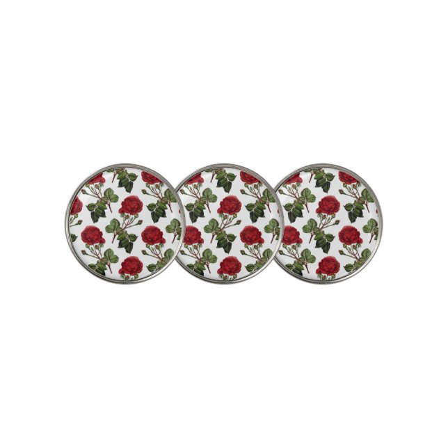 Red Long Stem Rose Pattern Golf Ball Marker (3 Up)