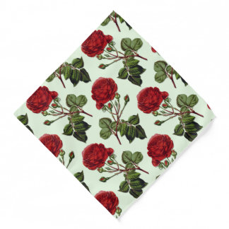 Red Long Stem Rose Pattern Green Background Bandana