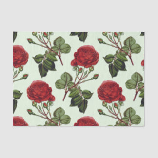Red Long Stem Rose Pattern Green Background Tissue Paper