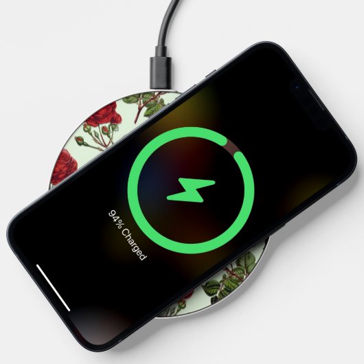 Red Long Stem Rose Pattern Green Background Wireless Charger (Phone)