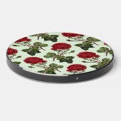 Red Long Stem Rose Pattern Green Background Wireless Charger (Front 2)