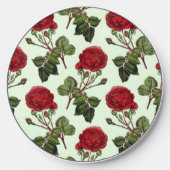 Red Long Stem Rose Pattern Green Background Wireless Charger (Front)