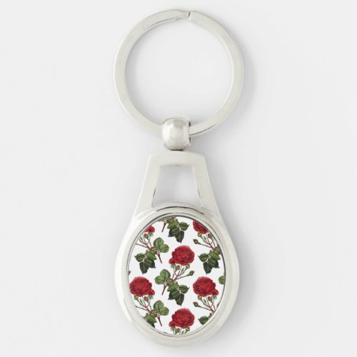 Red Long Stem Rose Pattern Keychain