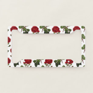 Red Long Stem Rose Pattern License Plate Frame
