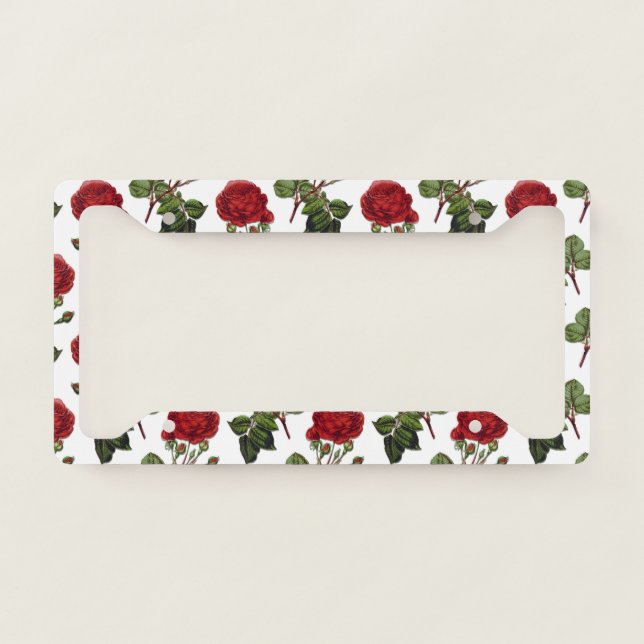 Red Long Stem Rose Pattern License Plate Frame (Front)
