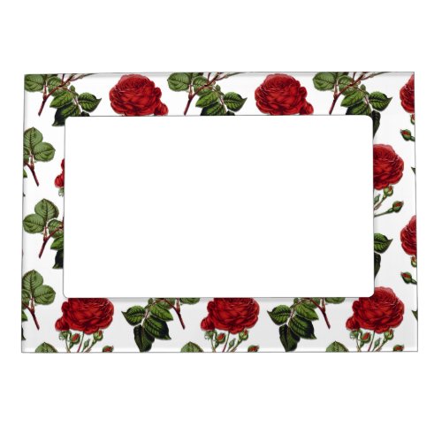 Red Long Stem Rose Pattern Magnetic Frame