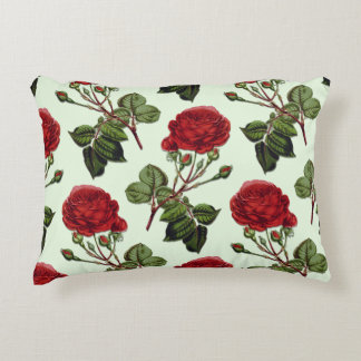Red Long Stem Rose Pattern Mint Green Background Accent Pillow