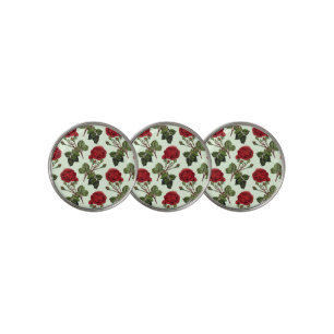 Red Long Stem Rose Pattern Mint Green Background Golf Ball Marker