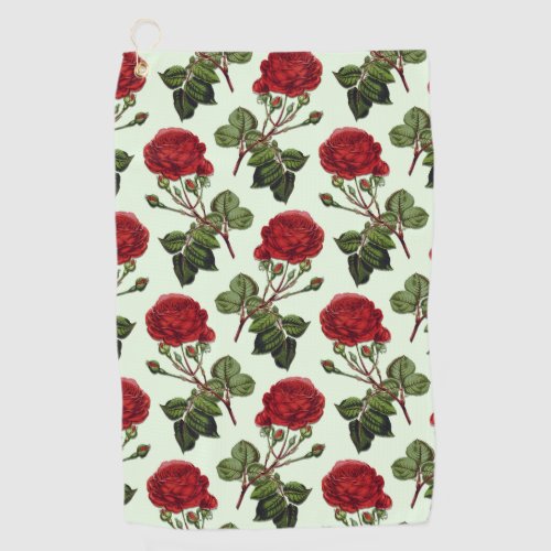 Red Long Stem Rose Pattern Mint Green Background Golf Towel