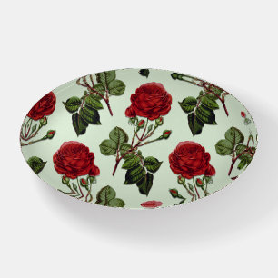 Red Long Stem Rose Pattern Mint Green Background Paperweight