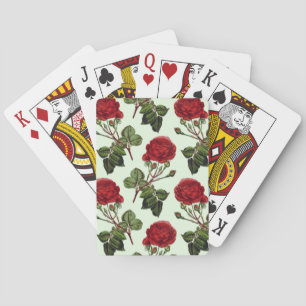 Red Long Stem Rose Pattern Mint Green Background Poker Cards