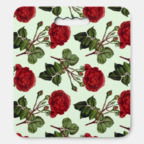 Red Long Stem Rose Pattern Mint Green Background Seat Cushion