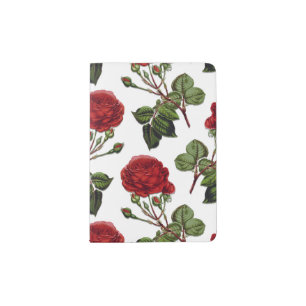Red Long Stem Rose Pattern Passport Holder