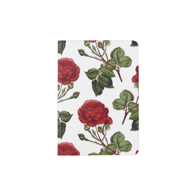 Red Long Stem Rose Pattern Passport Holder (Front)