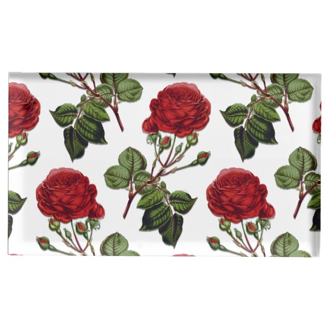 Red Long Stem Rose Pattern Place Card Holder (Front)