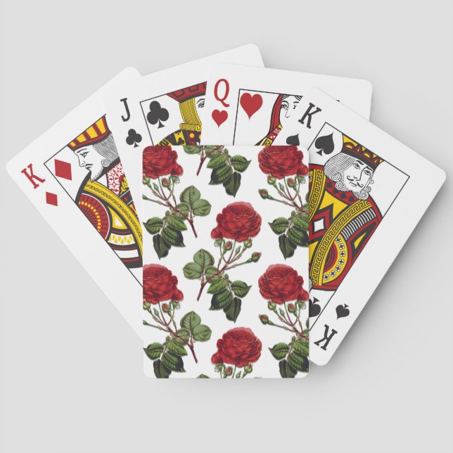 Red Long Stem Rose Pattern Poker Cards (Back)
