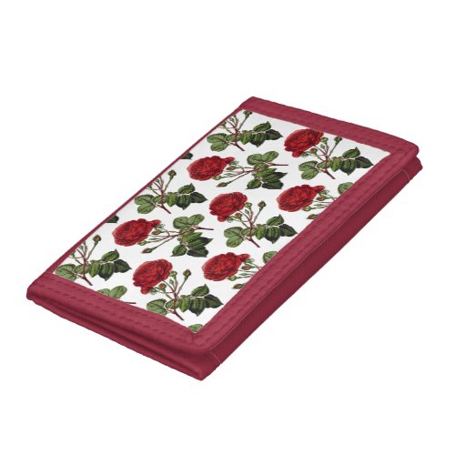 Red Long Stem Rose Pattern Trifold Wallet