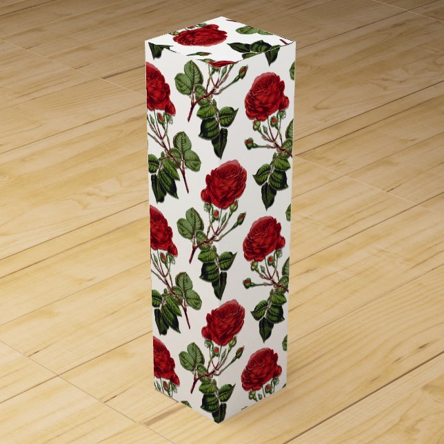 Red Long Stem Rose Pattern Wine Box (Front)