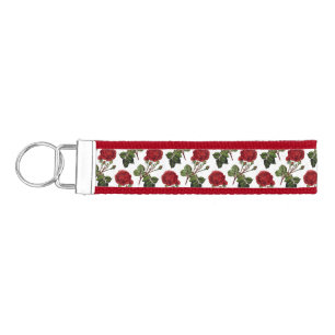 Red Long Stem Rose Pattern Wrist Keychain